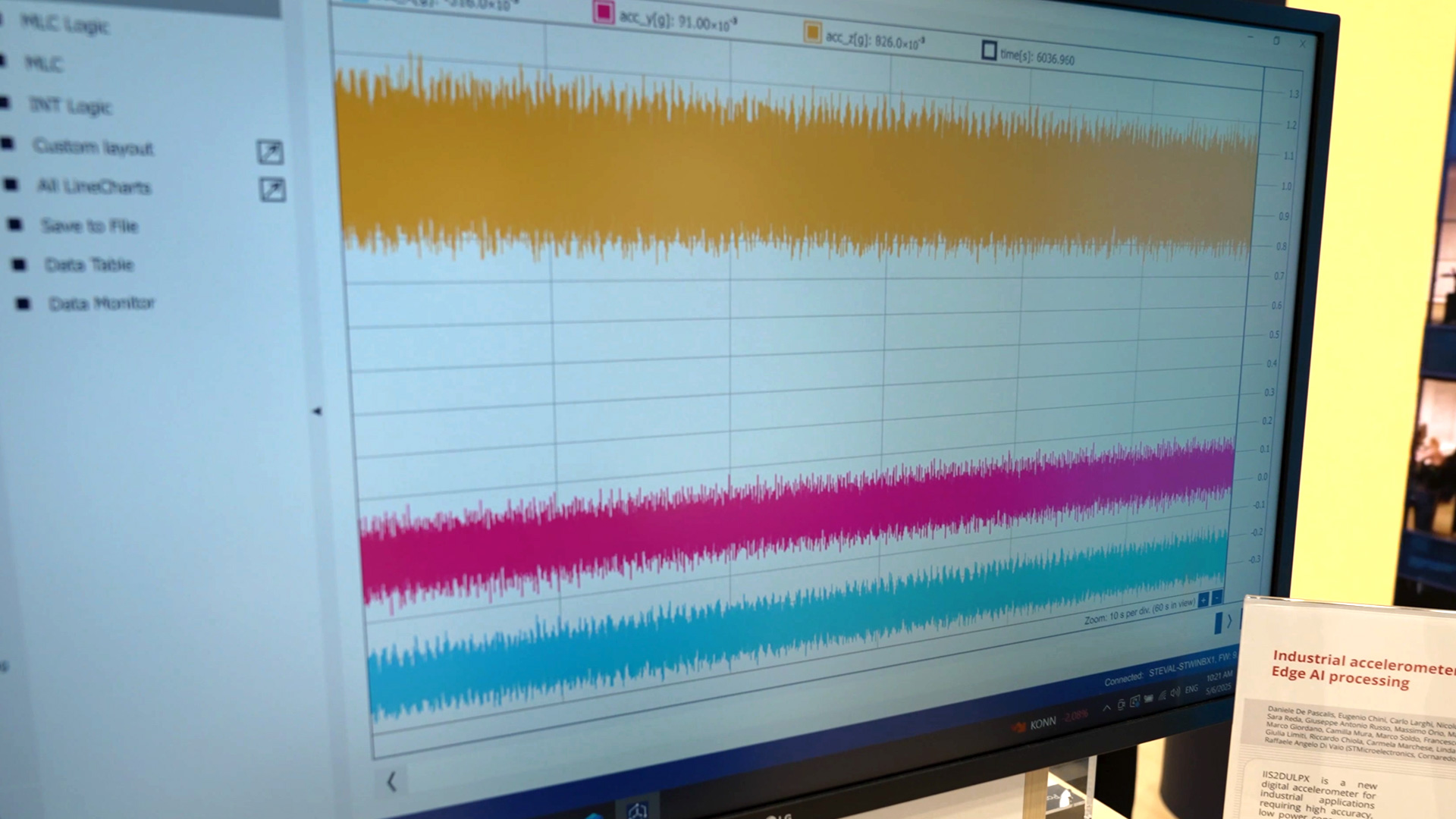 Monitoring der Vibrationen des Sensors auf dem Bildschirm
