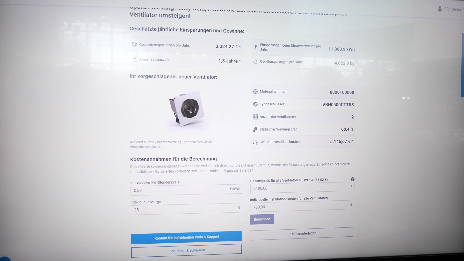 Retrofit Saving Calculator berechnet die Wirtschaftlichkeit