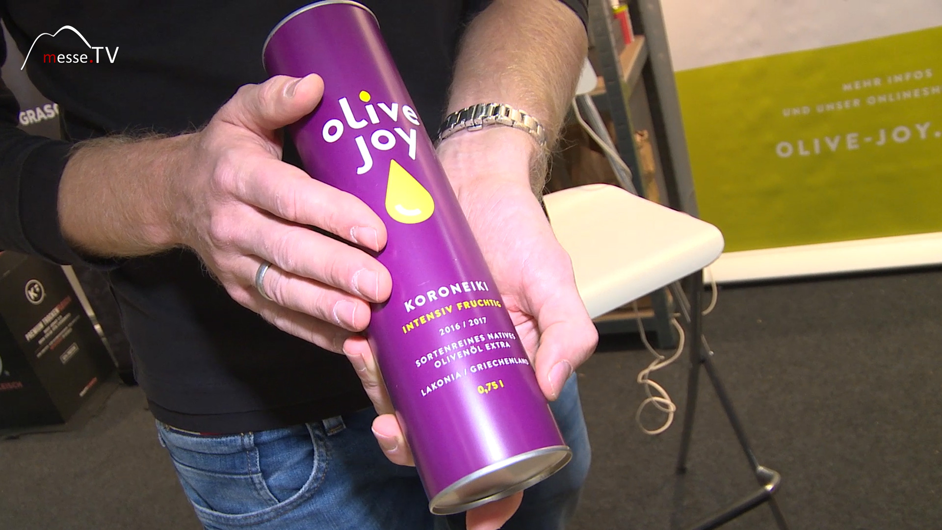 Olive oil varietal pure in white plate Olive Joy