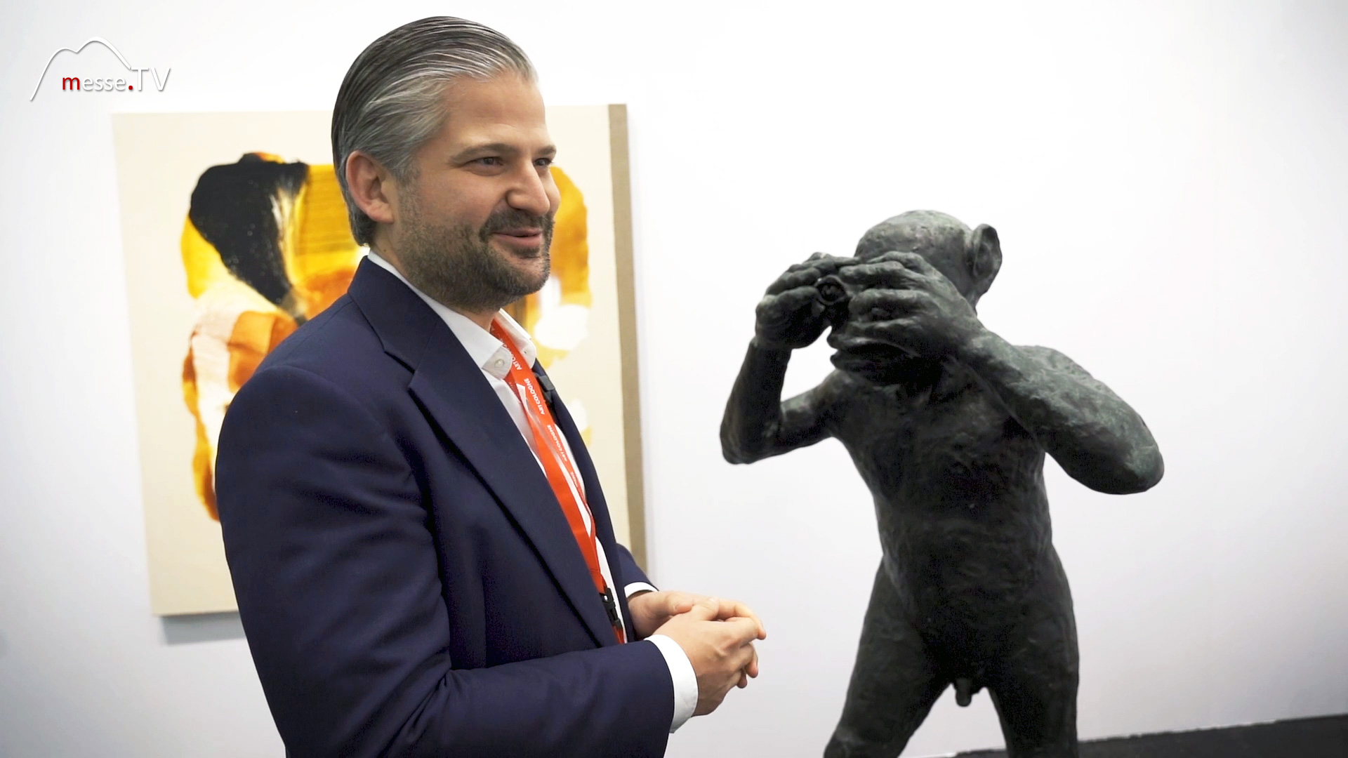 David Achenbach with Joerg Immendorf monkey sculpture Meierbach gallery
