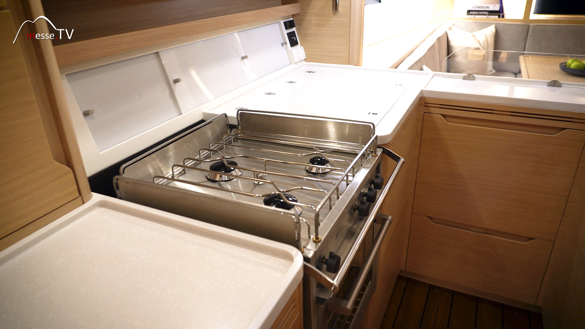 Arcona sailboat galley gimballed cooker oven worktop space