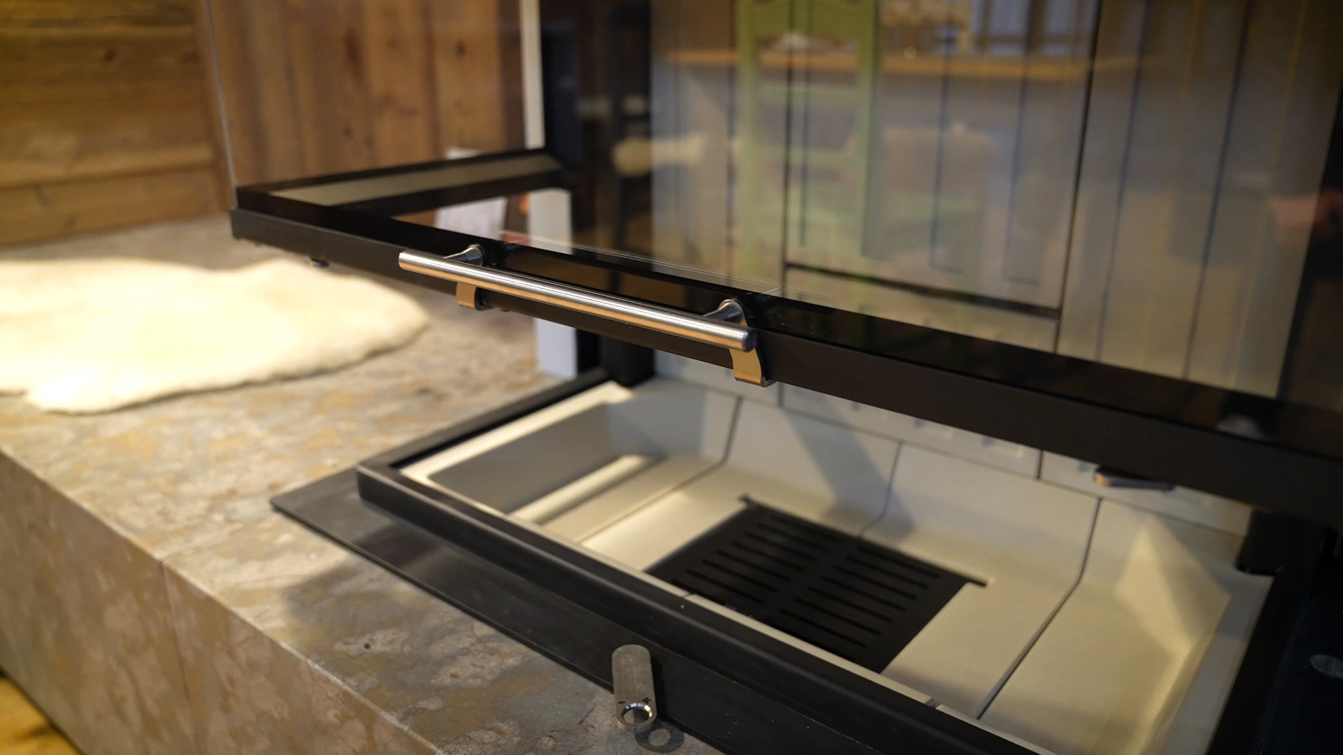 panoramic window stove sinks down by itself safety suction gates stove construction neumaier