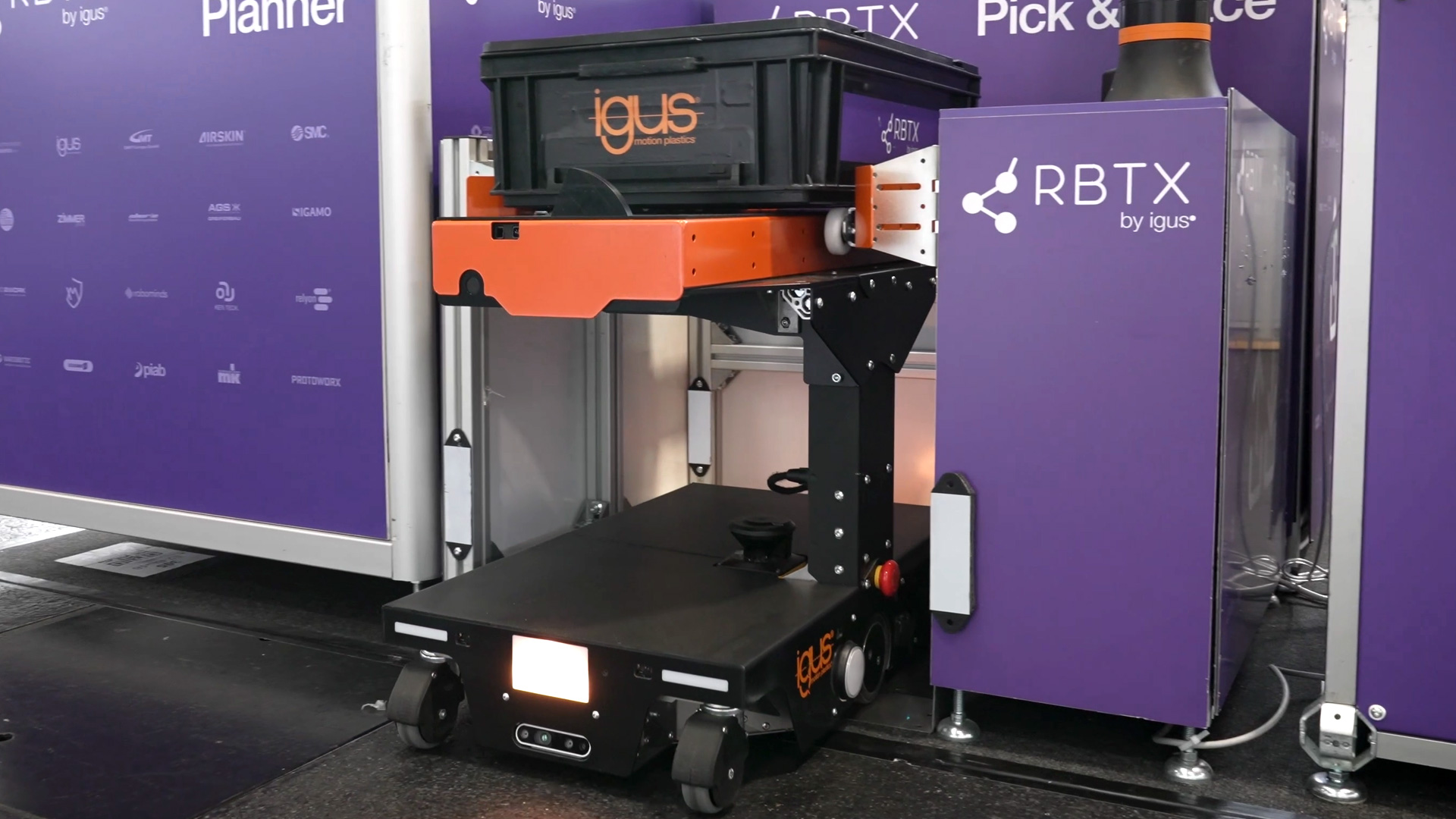 rebelmove transport robot intralogistics with foot switch for acknowledging igus