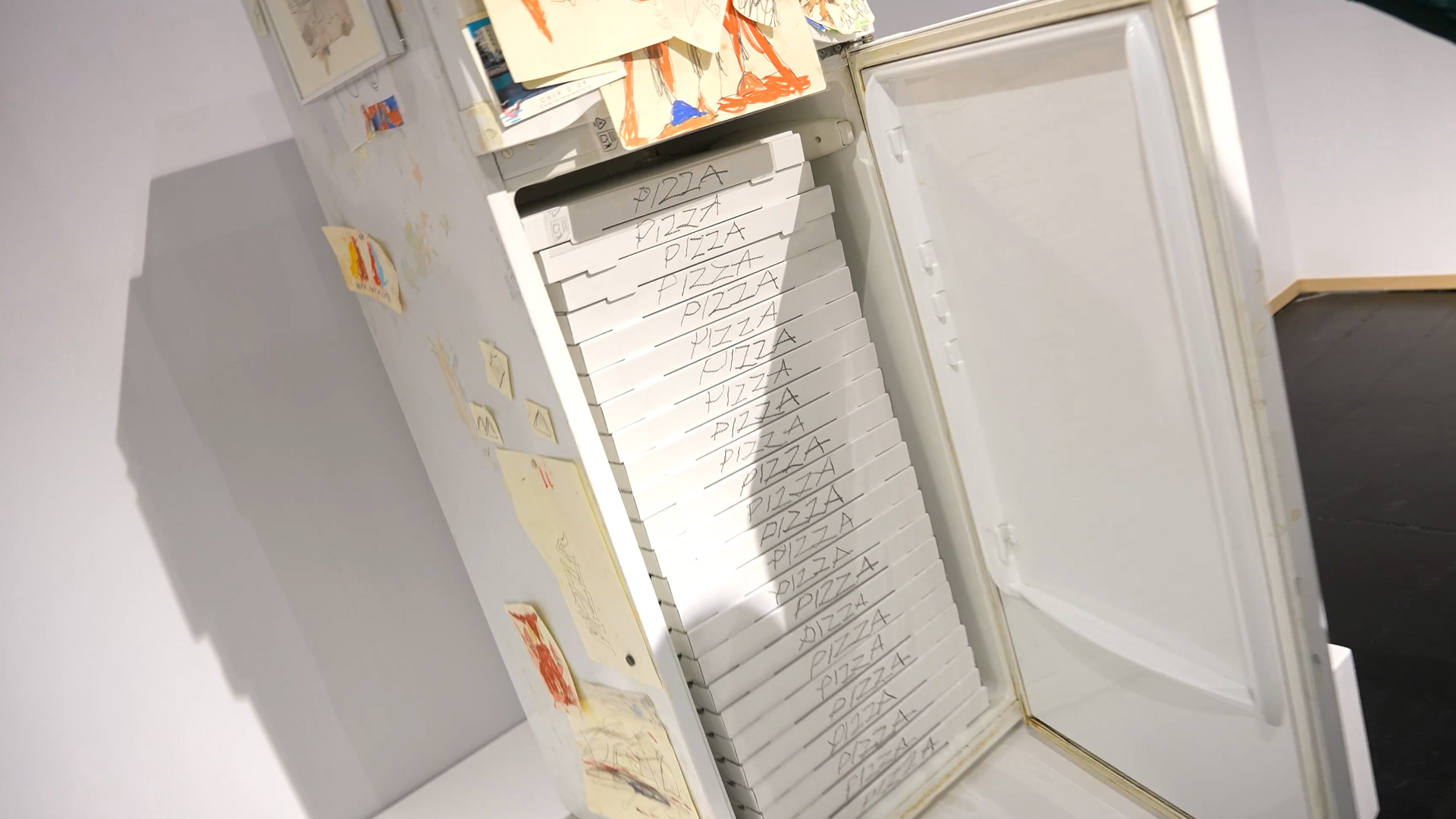 Installation made from painted pizza boxes Art Cologne