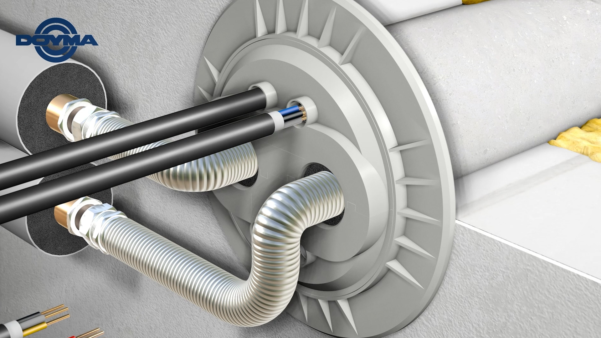 doymafix connections for the supply and return of the heat pump cable ducts power and control lines as well as data cables