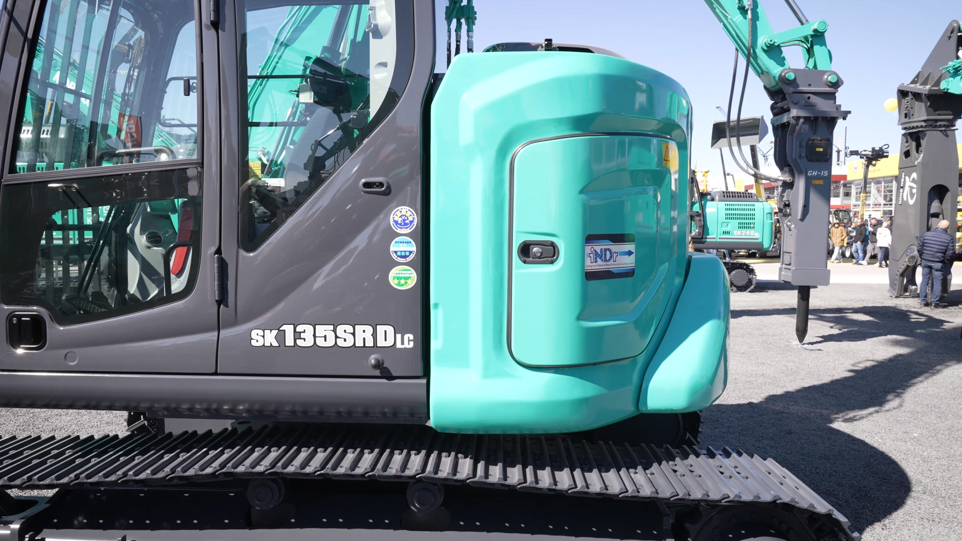 kobelco excavator with ai person recognition safety on the construction site