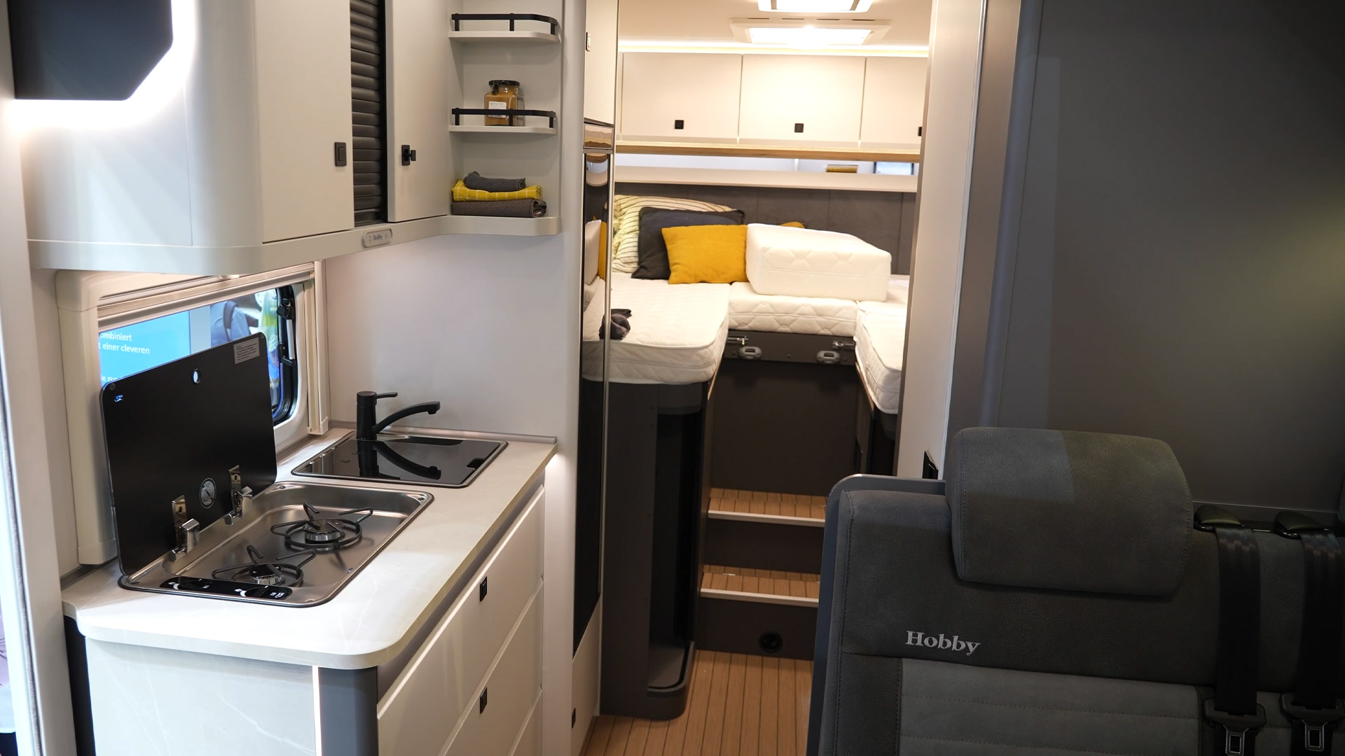 Fully equipped Prestige T motorhome with kitchen and sleeping area