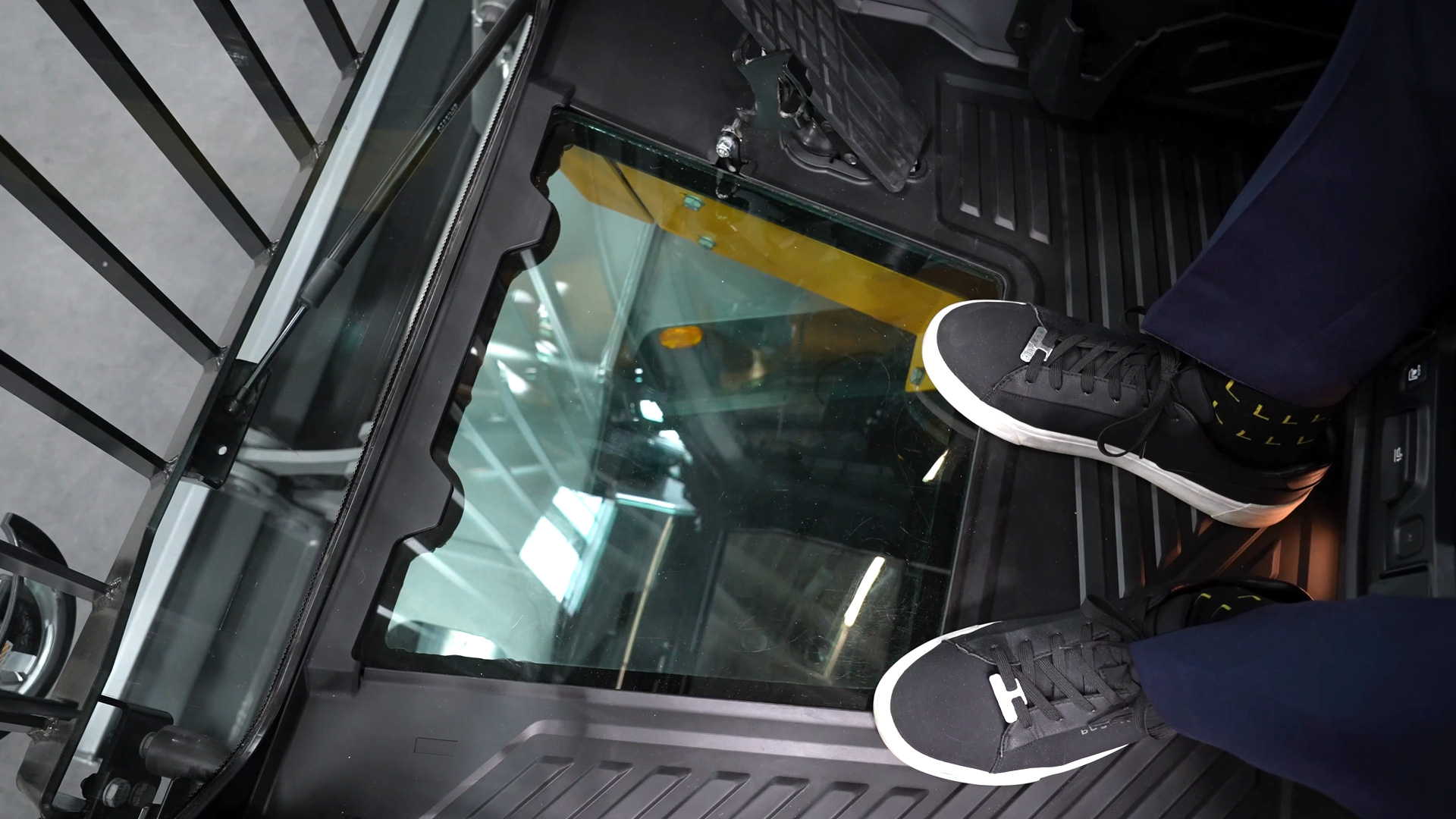 Newly integrated glass floor Liebherr cab
