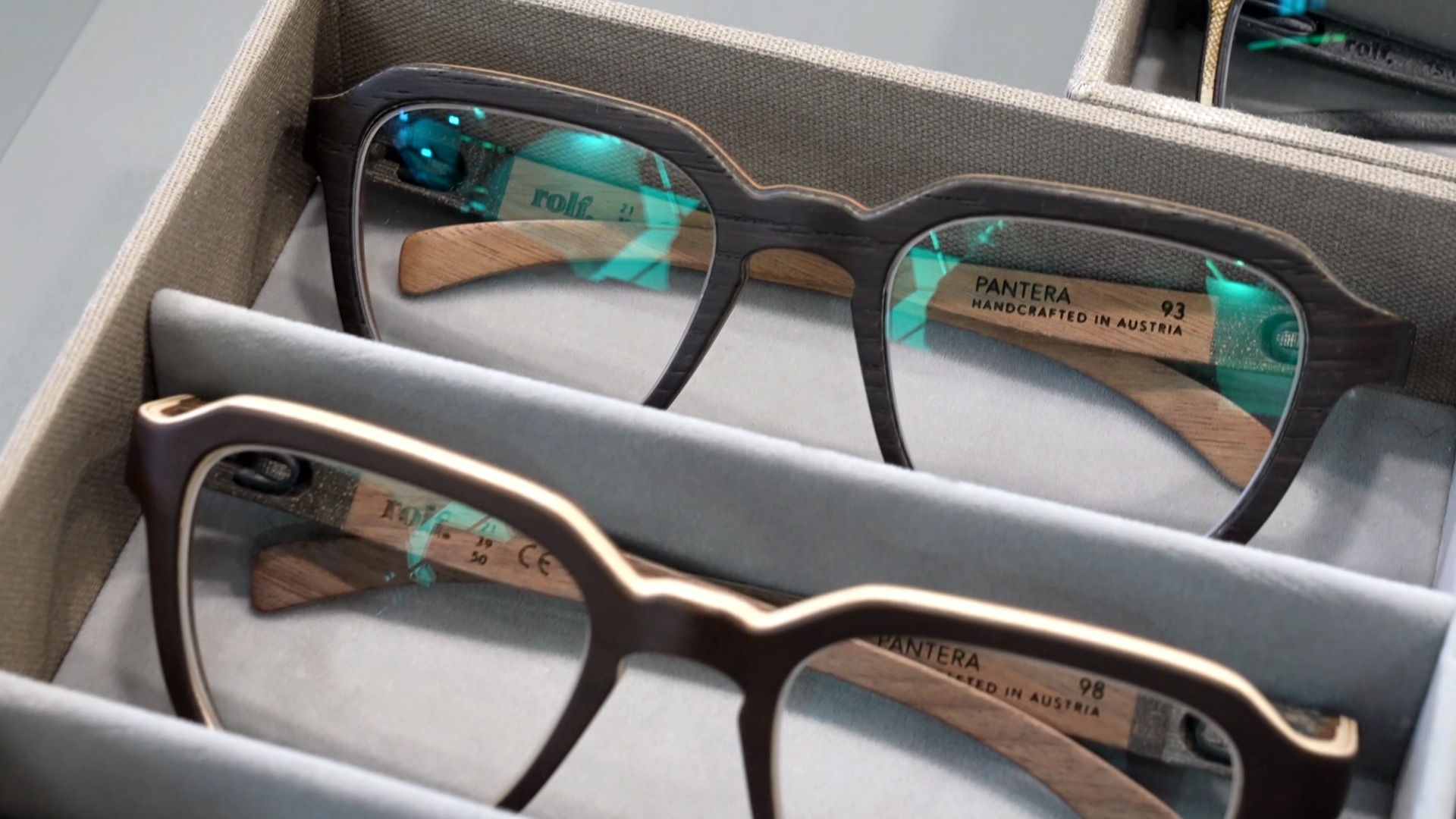 Spectacle design technically functional and restrained in colour